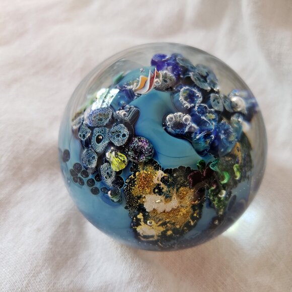 Josh Simpson Inhabited Planet Signed Art Glass Paperweight 1996 Spaceship RARE - Picture 4 of 8